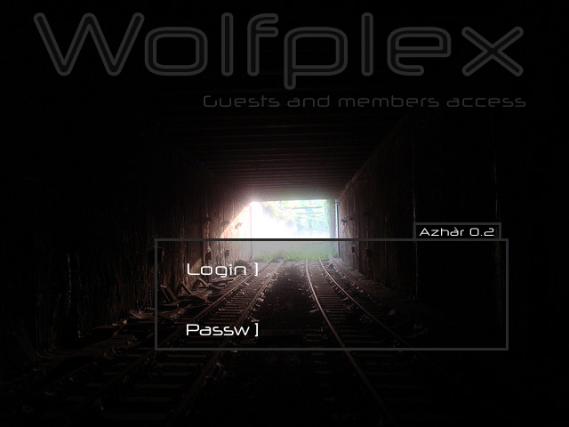 Login splash screen: it's a black background, with a tunnel and all the light outside.